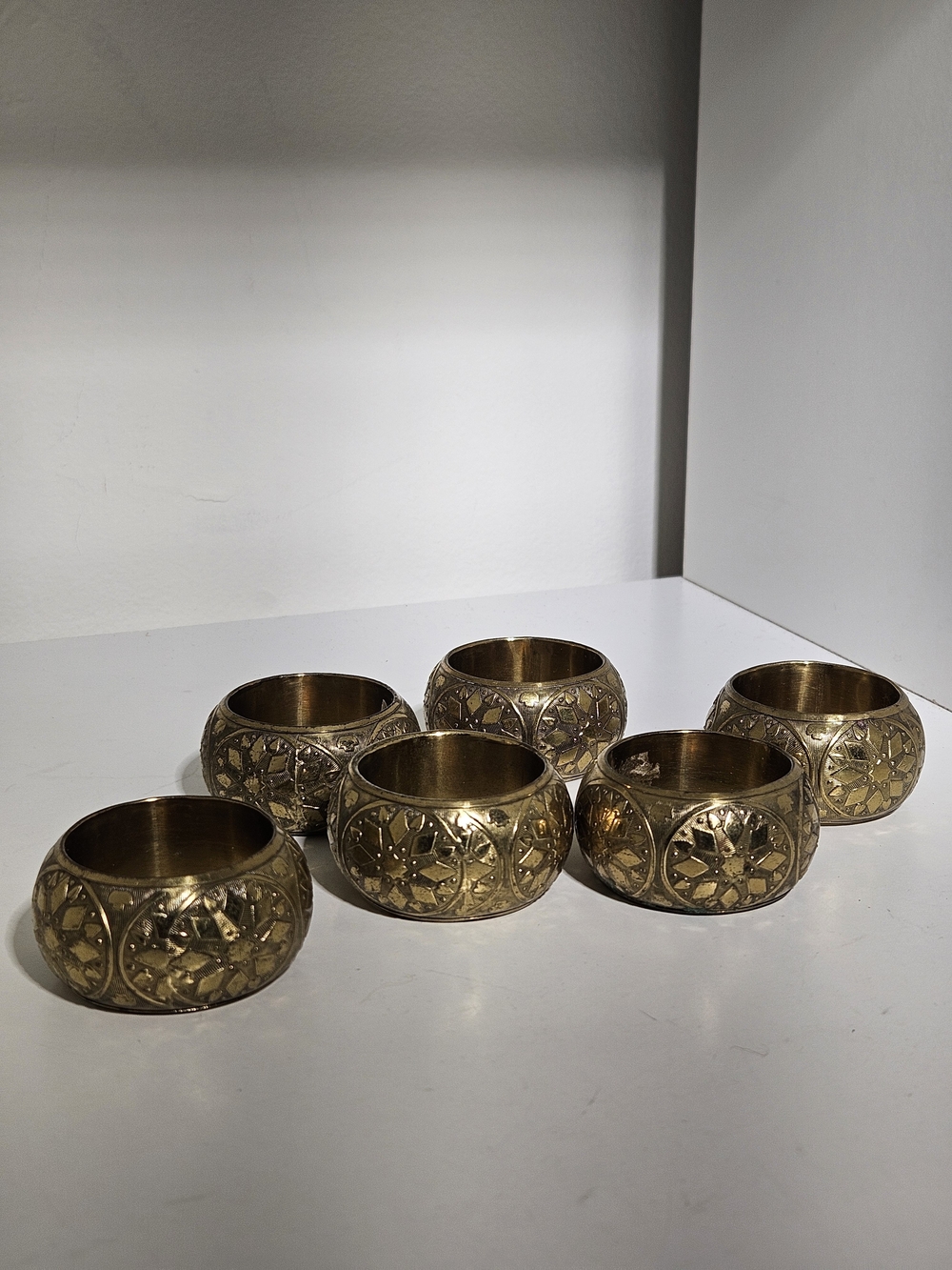 Set of 6 Decorative Brass Napkin Rings India